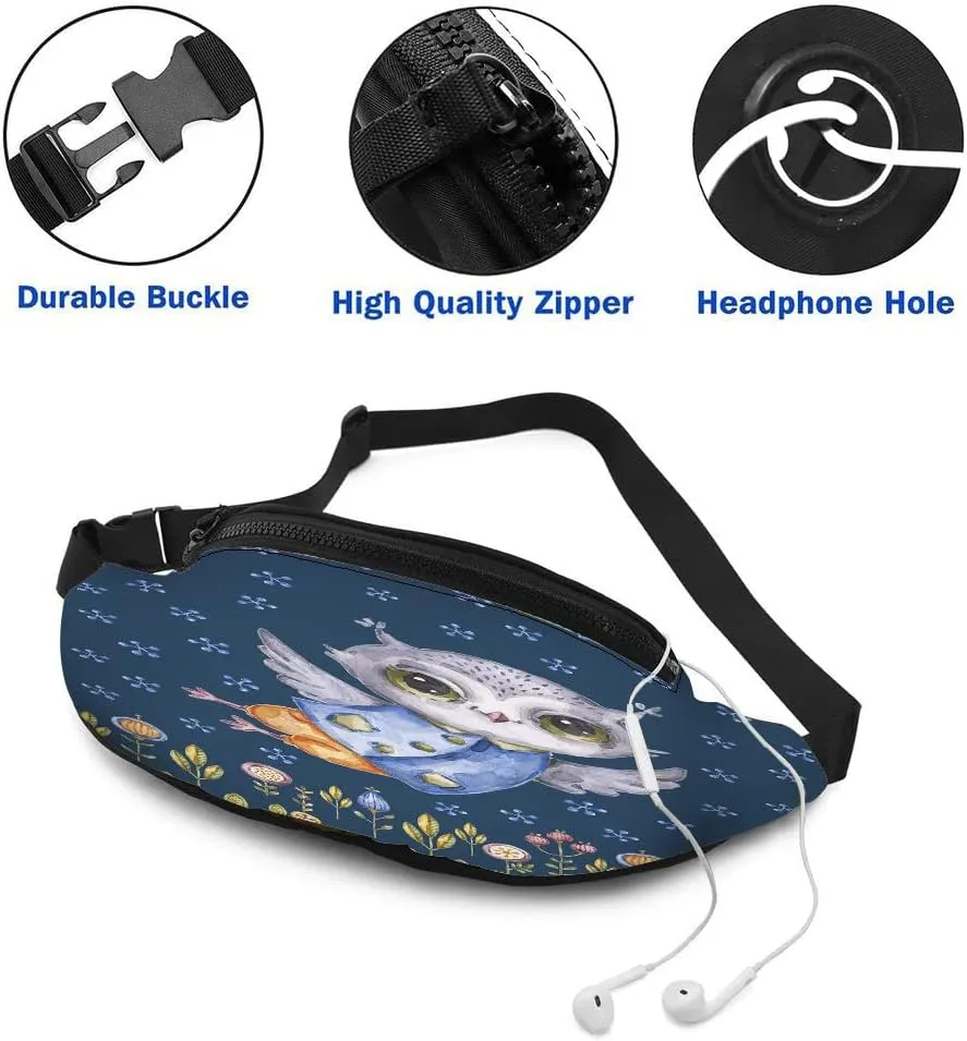 Leisure Sports Crossbody Fanny Pack Waist Bag For Women Men Cute Owl Flying Flower Floral Woodland Leaf Grass Wallets Belt Bag With Earphone Jack Zipper Bag Phone Bag For Outdoor