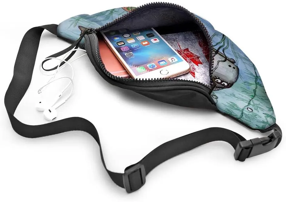 Leisure Sports Crossbody Fanny Pack Waist Bag For Women Men Ocean Ugly Unique Fish Swimming Among Sea Grass Wallets Belt Bag With Earphone Jack Zipper Bag Phone Bag For Outdoor