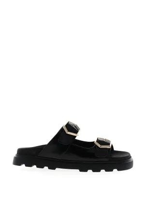 Lodi Leather Double Strap Mule Sandals, Black
