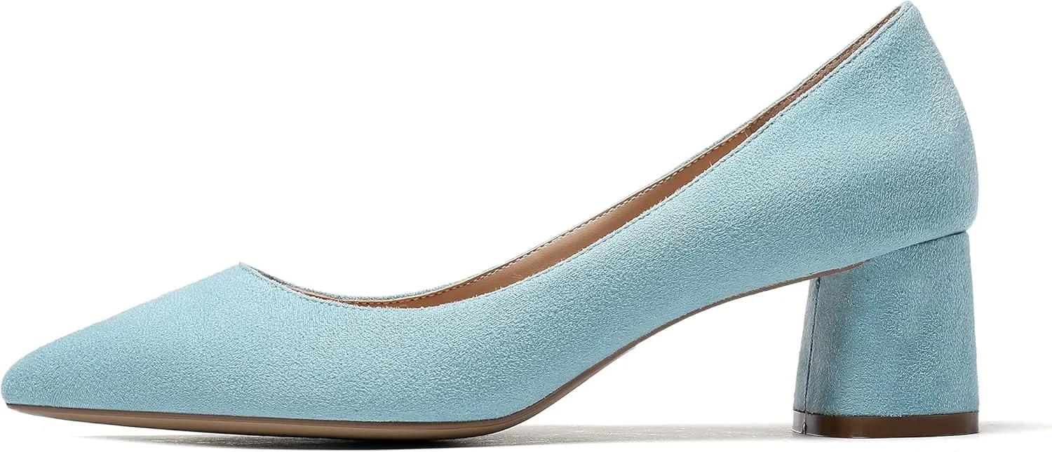 Mettesally Women's Mid Chunky Heel Pumps Classic Closed Pointed Toe Chic Shoes Slip on Comfortable Block Heel for Party Wedding Business Office Dress