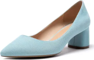 Mettesally Women's Mid Chunky Heel Pumps Classic Closed Pointed Toe Chic Shoes Slip on Comfortable Block Heel for Party Wedding Business Office Dress