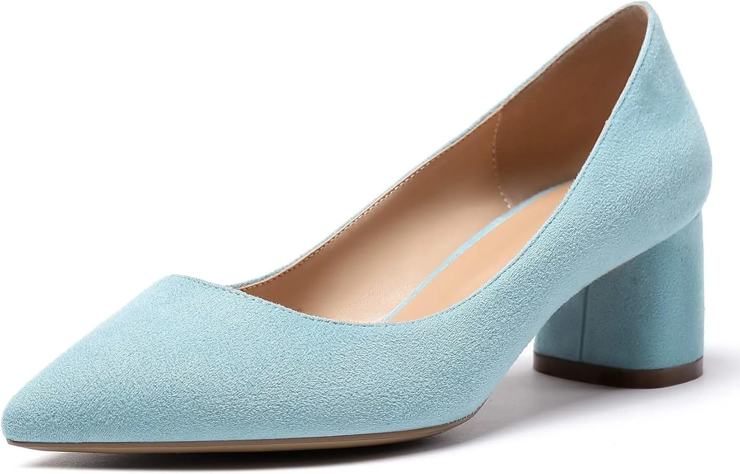 Mettesally Women's Mid Chunky Heel Pumps Classic Closed Pointed Toe Chic Shoes Slip on Comfortable Block Heel for Party Wedding Business Office Dress