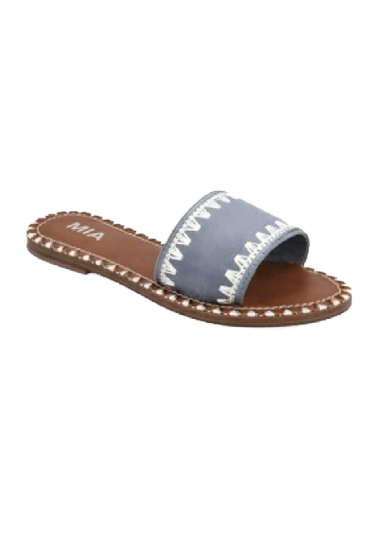 MIA Vanett Denim Blue Vegan Leather Slide Sandals