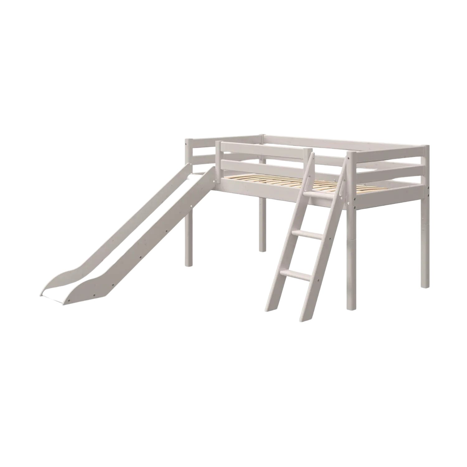 Mid-High Bed with Slide and Ladder, 90x200 cm, Grey