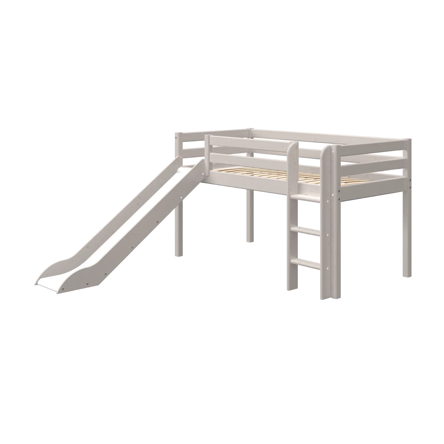 Mid-High Bed with Slide and Ladder, 90x200 cm, Grey