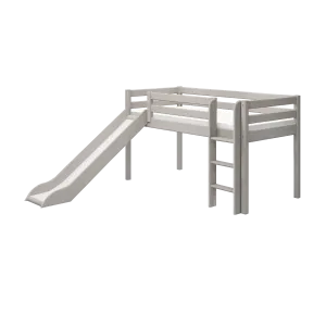 Mid-High Bed with Slide and Ladder, 90x200 cm, Grey