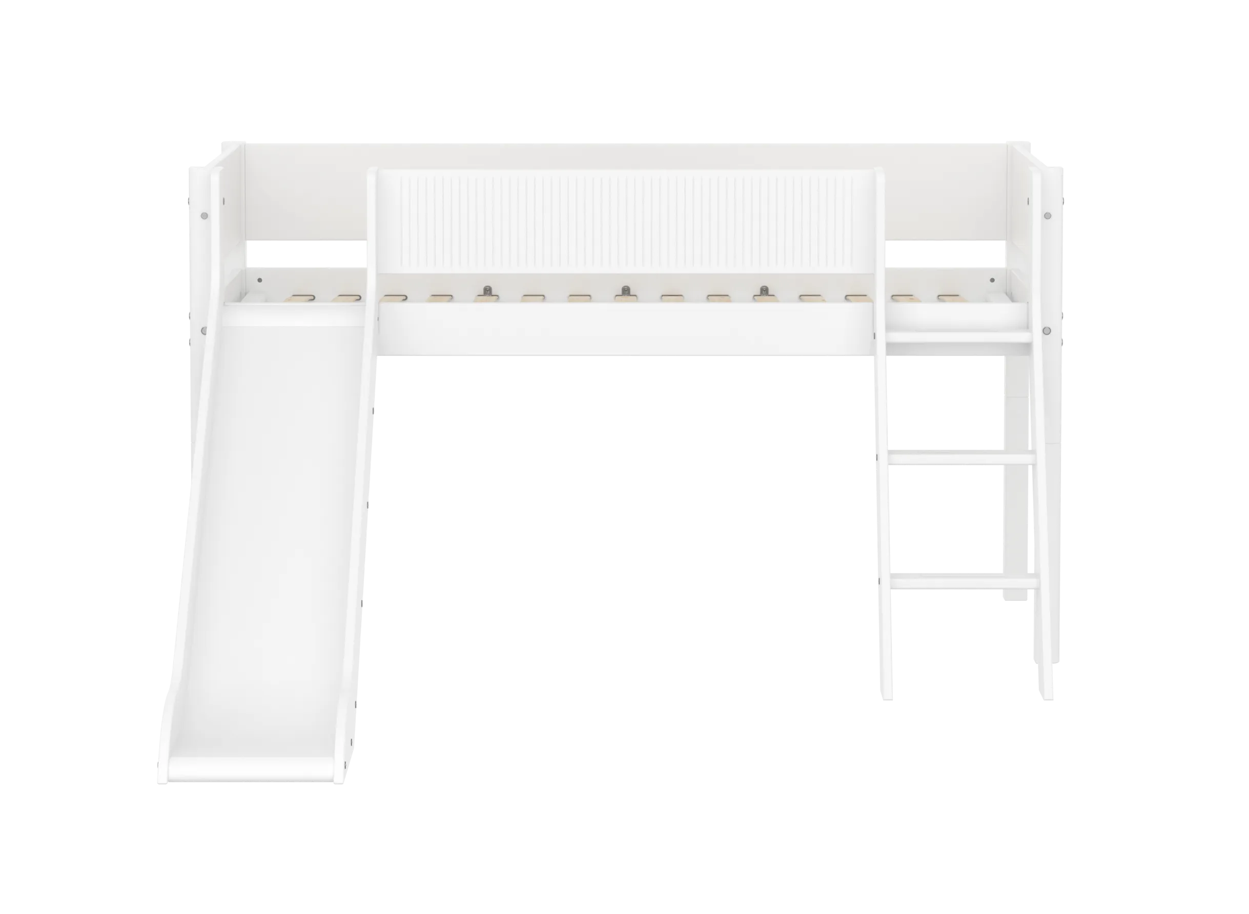 Mid-High Bed with Slide, Ladder and Safety Rail, 90x200 cm, White