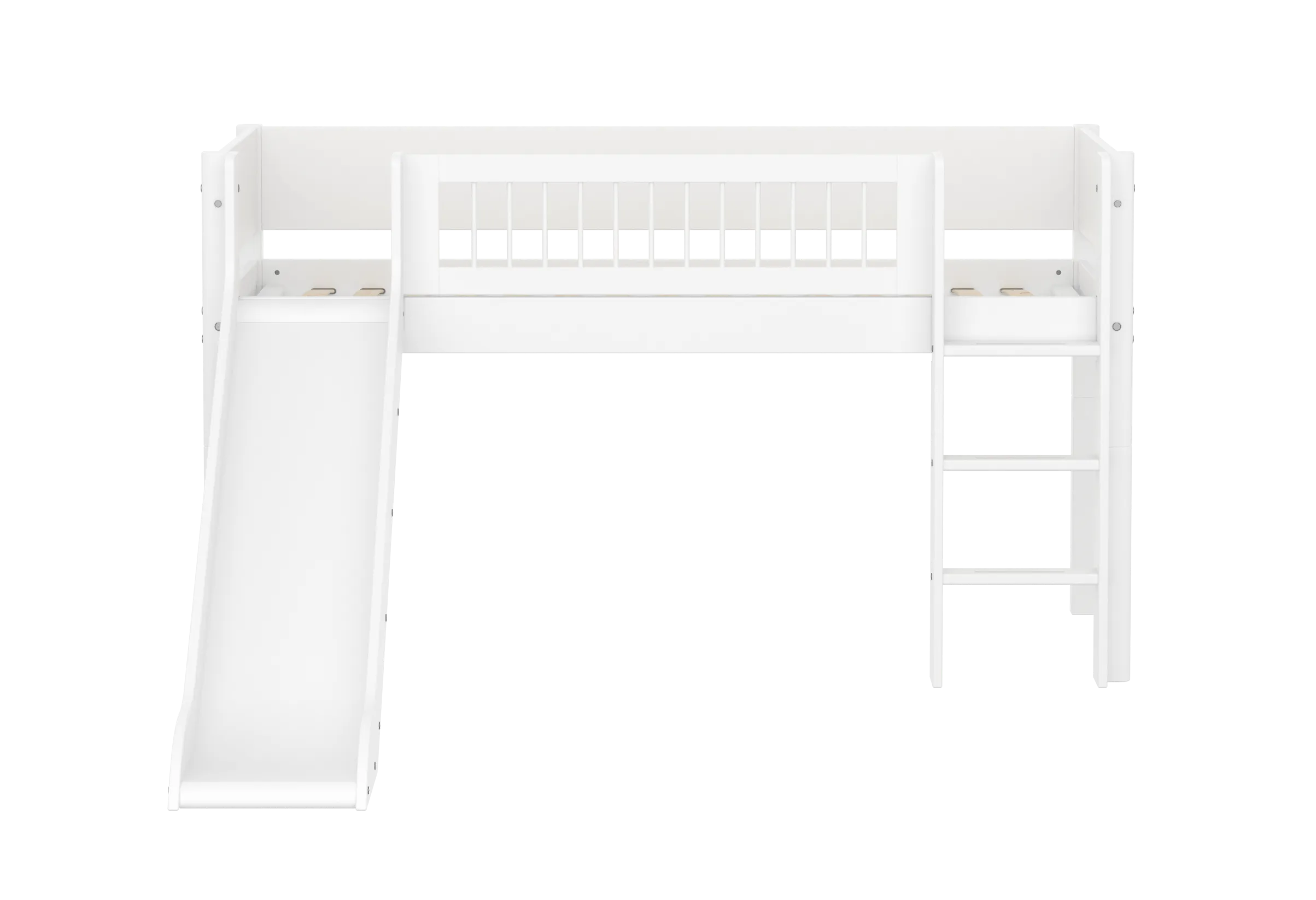 Mid-High Bed with Slide, Ladder and Safety Rail, 90x200 cm, White