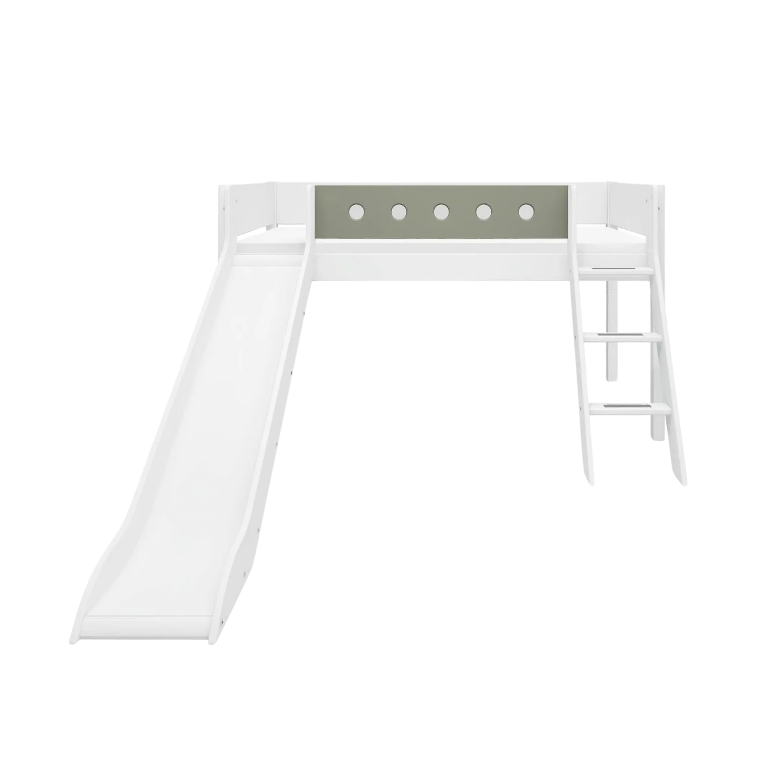 Mid-High Bed with Slide, Ladder and Safety Rail, 90x200 cm, White