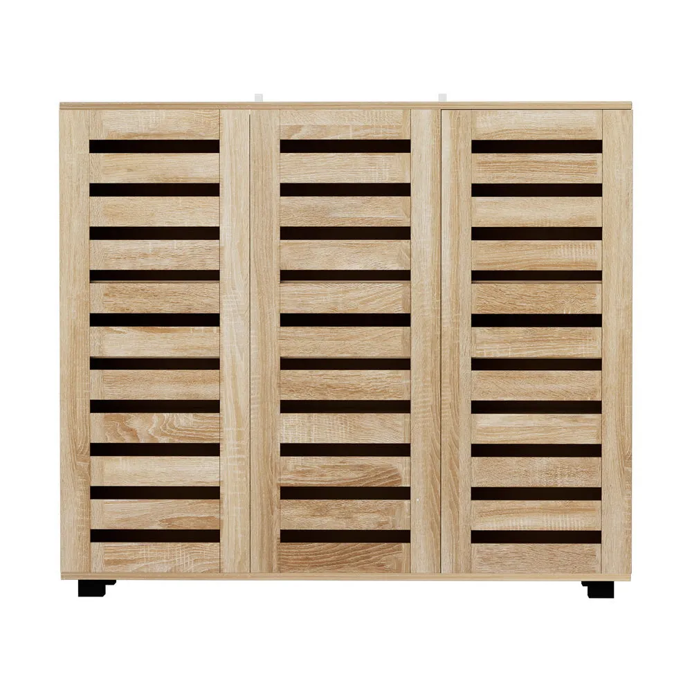 Modern 5 Tier Shoe Cabinet with 3 Ventilated Doors - Pine