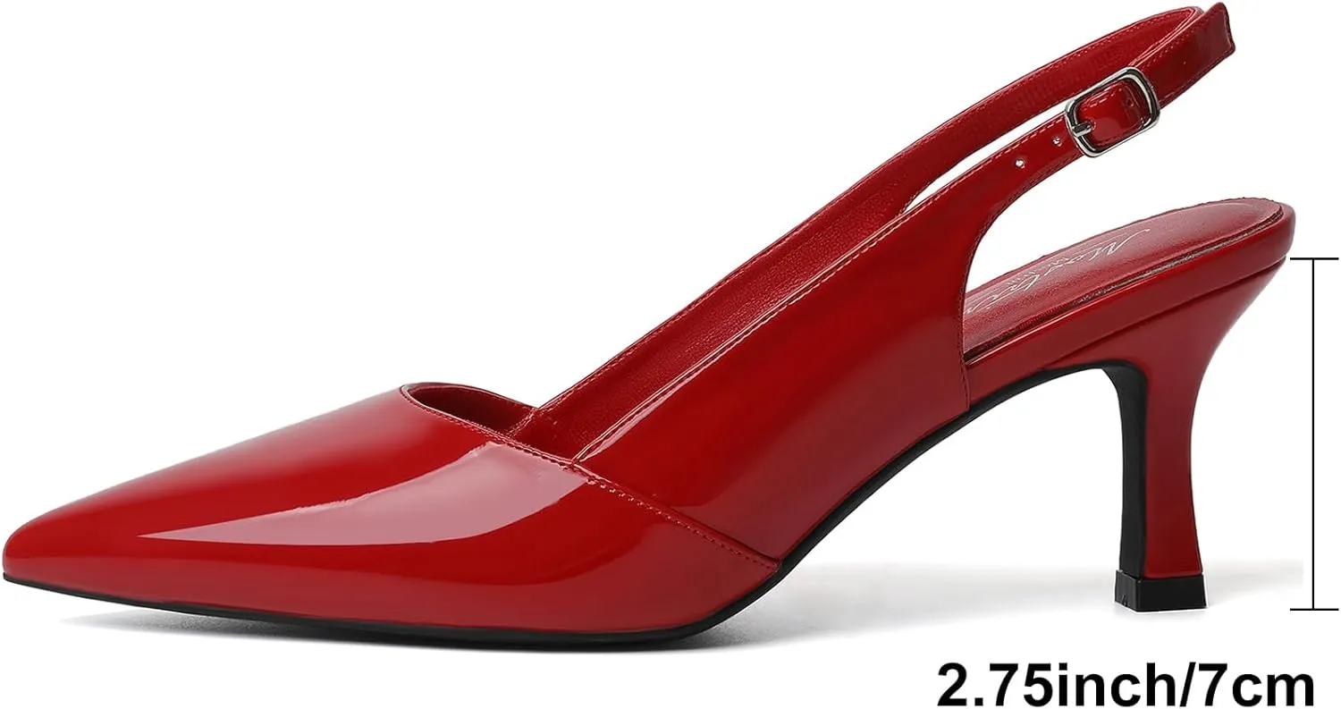 Mostrin Kitten Heels for Women Slingback Pointed Closed Toe Heels Women's Pumps Shoes for Wedding, Party, Commuting