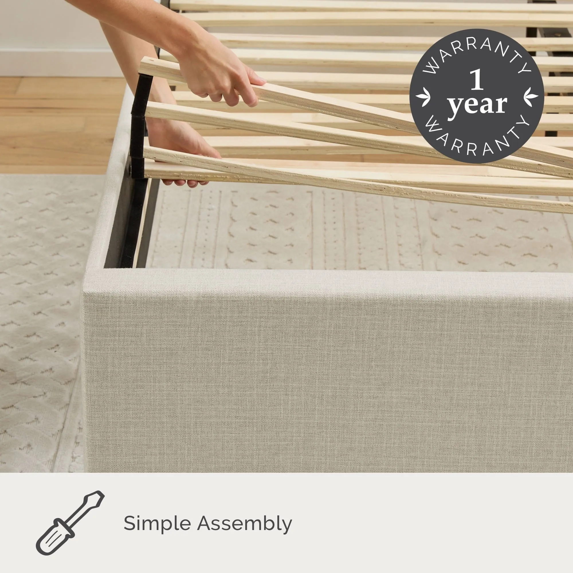 My Texas House Anna Upholstered Diamond Tufted Platform Bed, Queen, Oat
