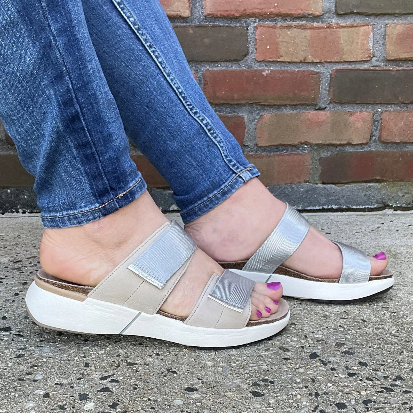Naot Calliope Slide Sandal (Women) - Soft Ivory/Soft Silver/Silver Gray Woven