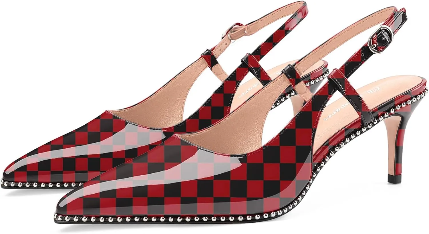 Oh Mispares Slingback Heels for Women Pointed Toe Stiletto Pumps Adjustable Strap Buckle 3 Inch Beaded Dress Shoes Wedding Prom Work Office