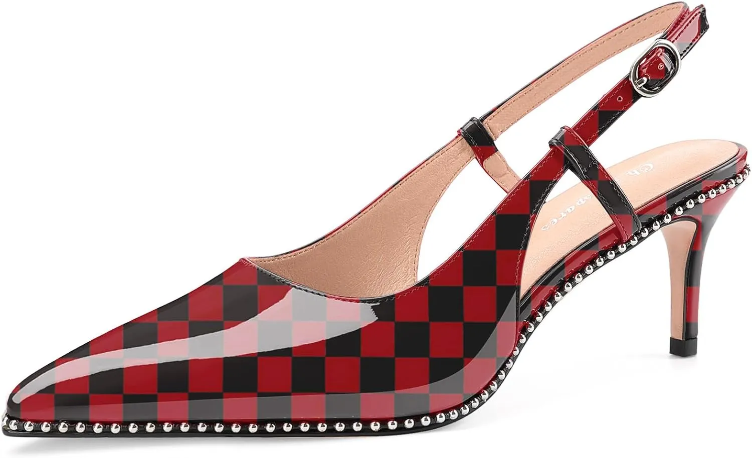 Oh Mispares Slingback Heels for Women Pointed Toe Stiletto Pumps Adjustable Strap Buckle 3 Inch Beaded Dress Shoes Wedding Prom Work Office