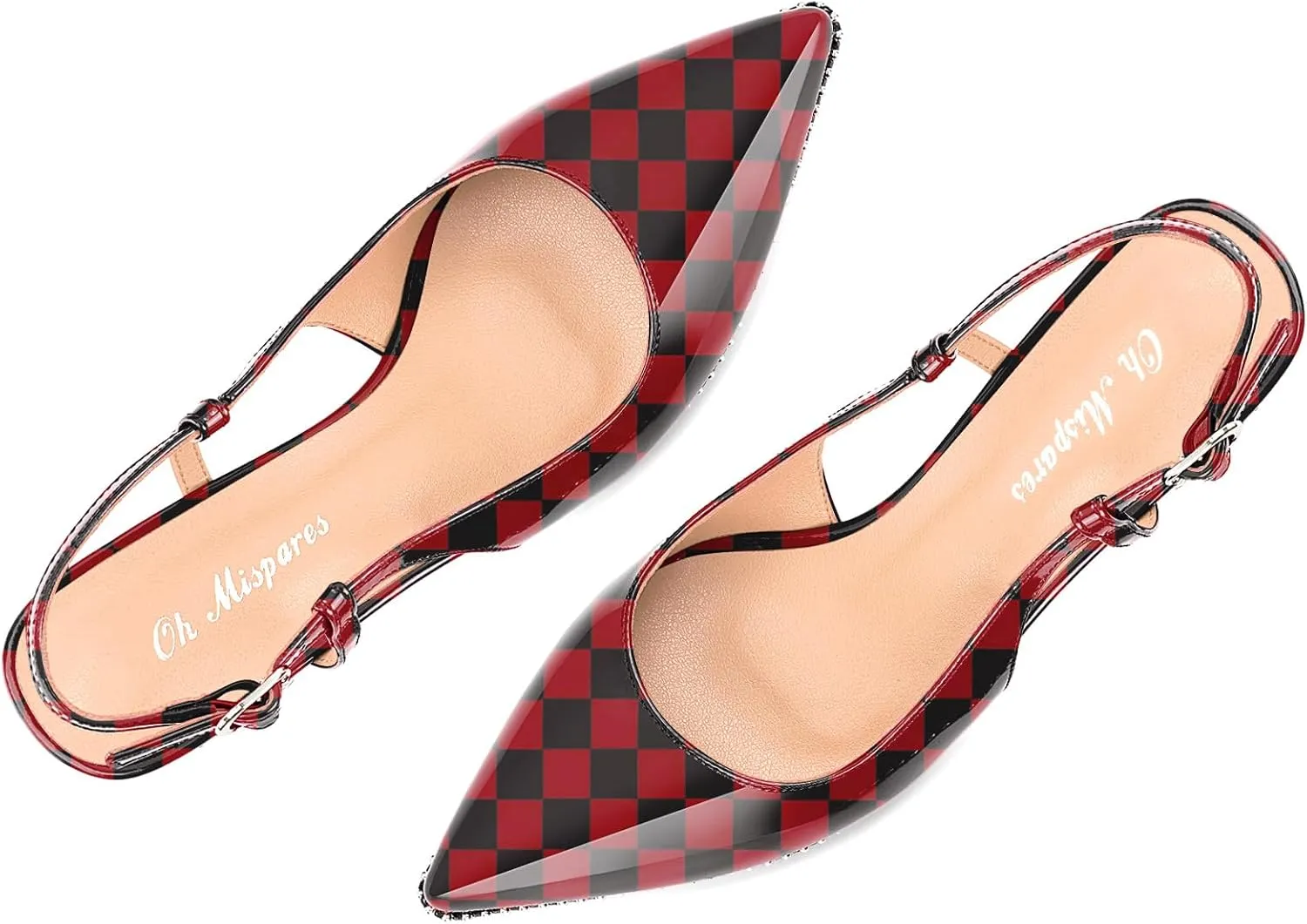 Oh Mispares Slingback Heels for Women Pointed Toe Stiletto Pumps Adjustable Strap Buckle 3 Inch Beaded Dress Shoes Wedding Prom Work Office