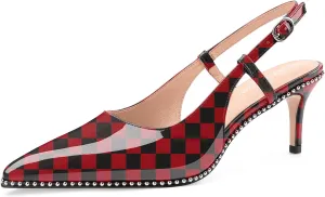 Oh Mispares Slingback Heels for Women Pointed Toe Stiletto Pumps Adjustable Strap Buckle 3 Inch Beaded Dress Shoes Wedding Prom Work Office