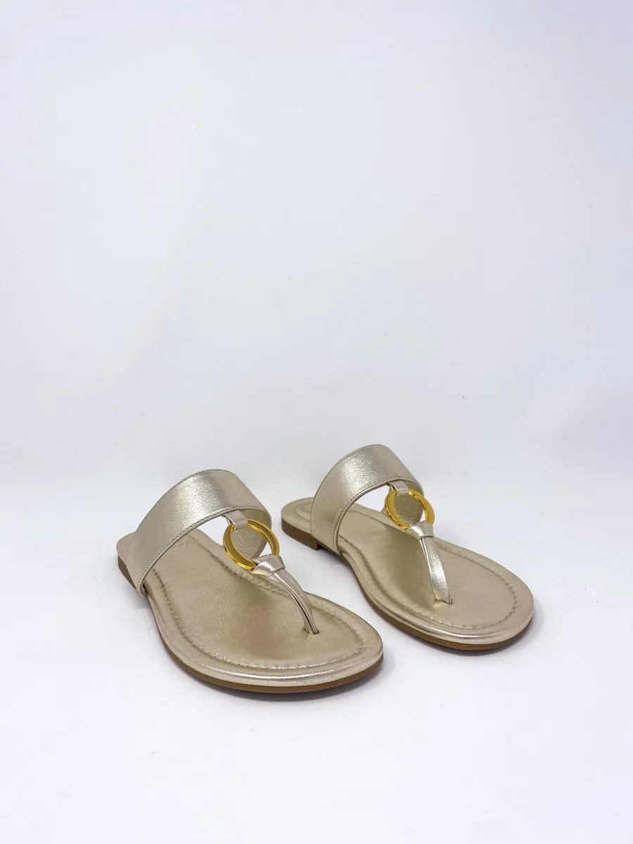 Olivia Leather Thong Sandal in Light Gold