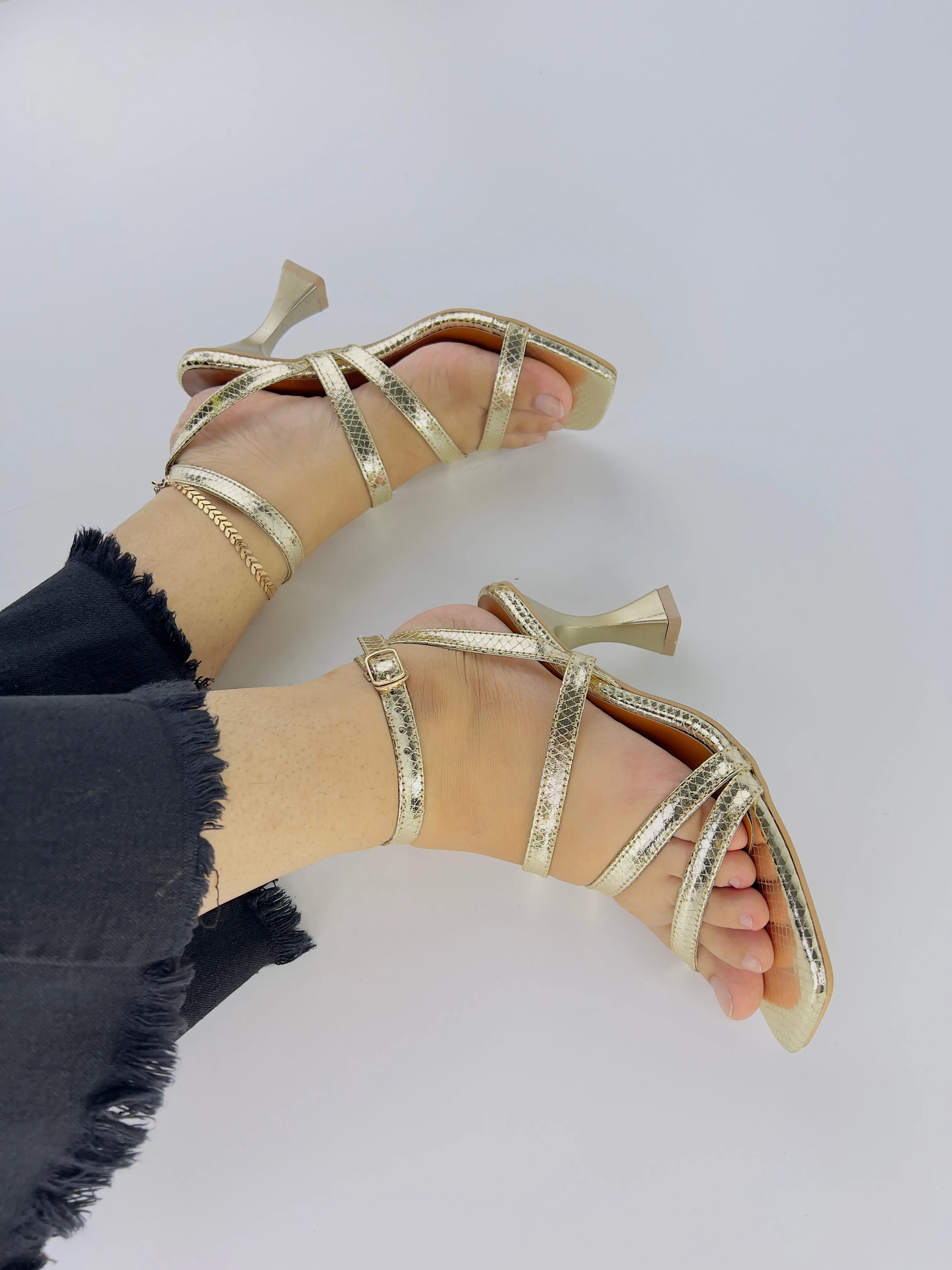Orla Metallic Gold Leather Heeled Sandals-11053