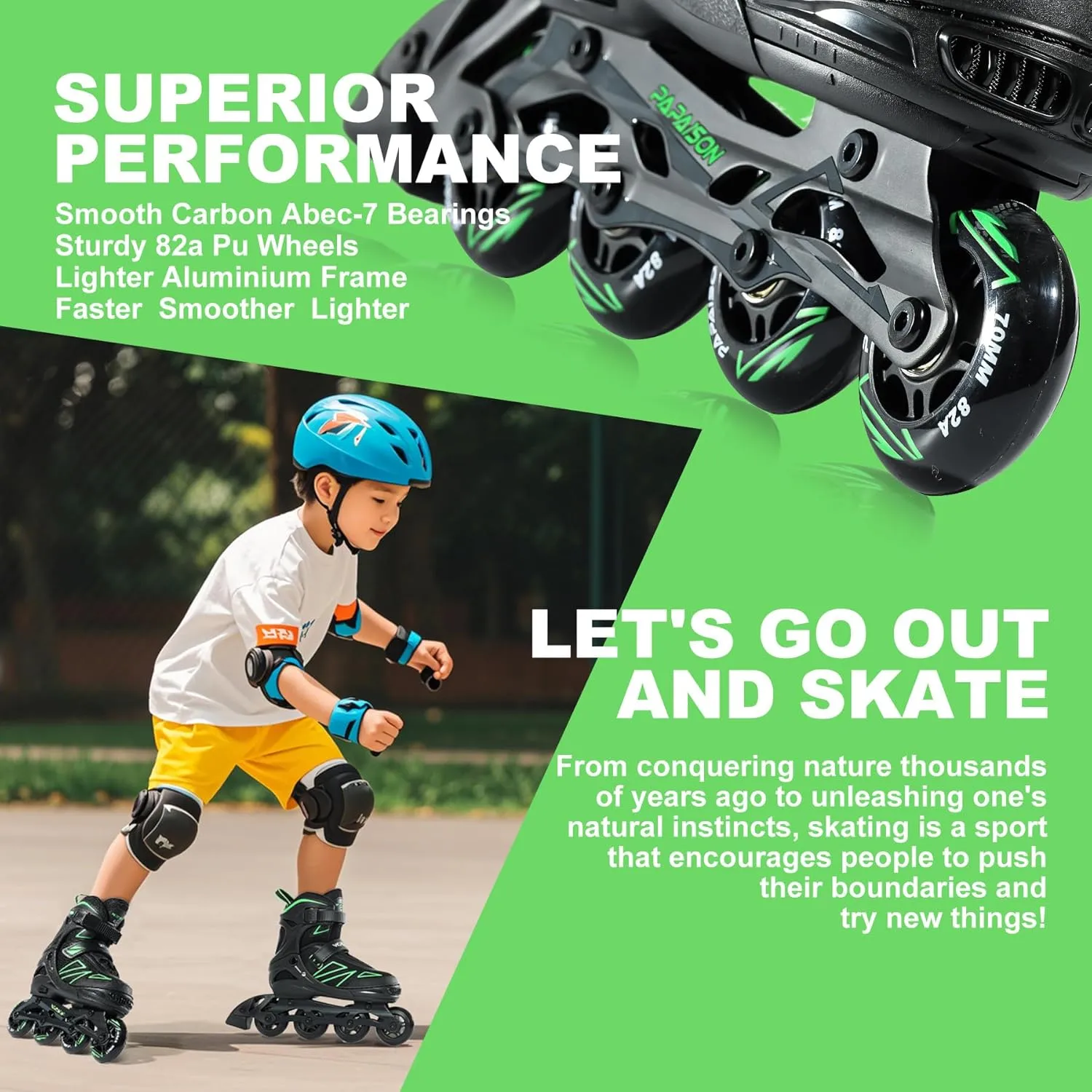 PAPAISON Boys Inline Skates Ages 5-8 8-12, Adjustable Size Beginner Roller Skates Blades for Kids Youth