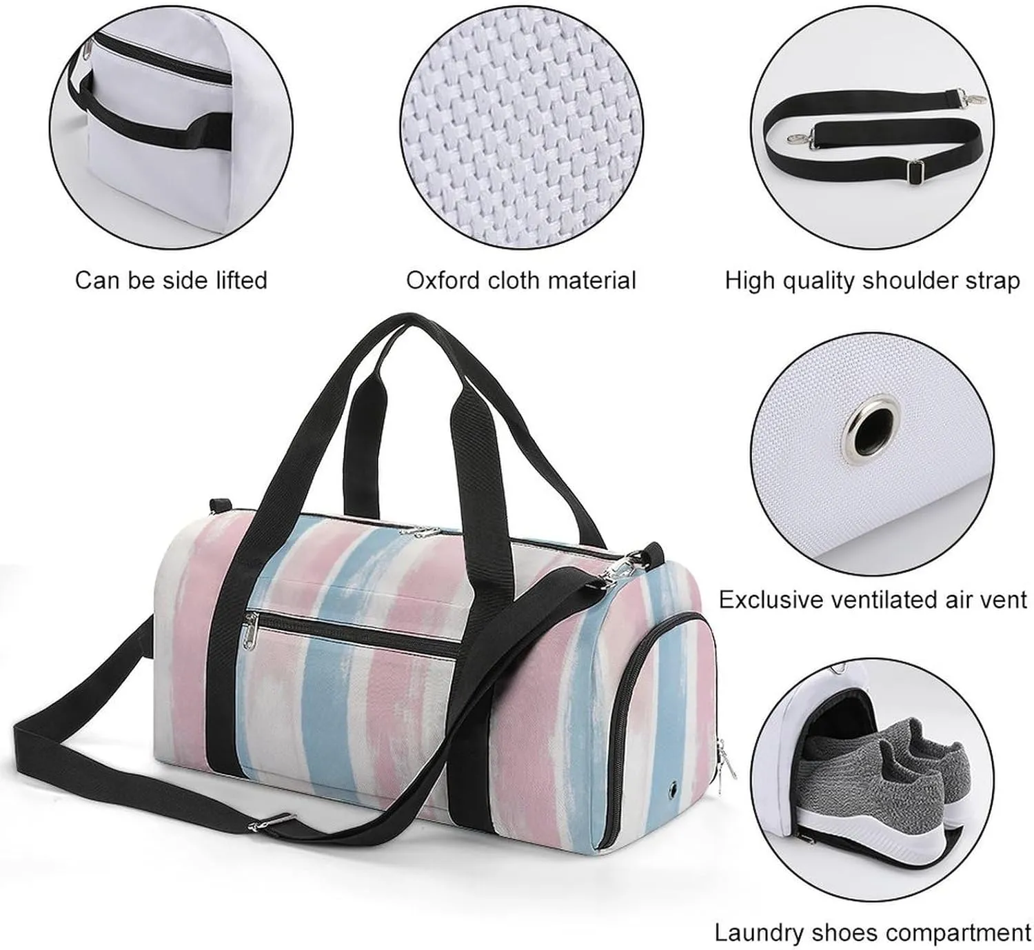 Pastel Striped Pattern Fitness Large Gym Bag for Unisex with Shoe Compartment & Wet Pocket