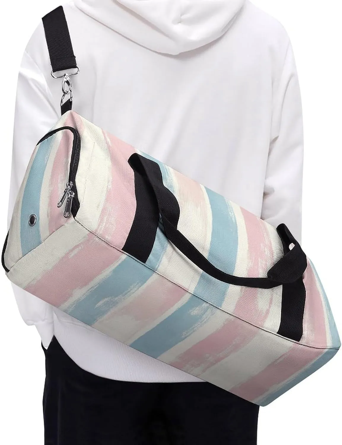 Pastel Striped Pattern Fitness Large Gym Bag for Unisex with Shoe Compartment & Wet Pocket