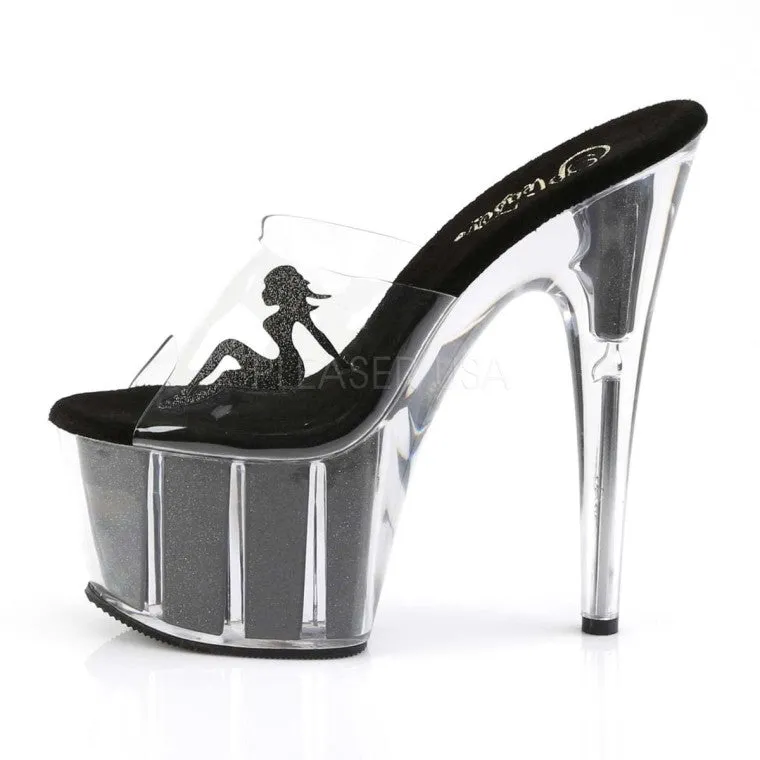 Pleaser Adore-701-4-Clear/Black-Size 8-Clearance