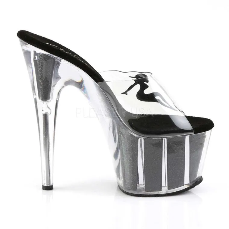 Pleaser Adore-701-4-Clear/Black-Size 8-Clearance