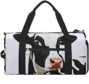 Portrait of Cow Fitness Large Gym Bag for Unisex with Shoe Compartment & Wet Pocket