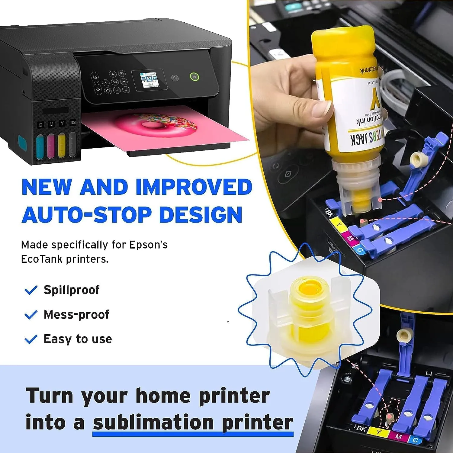 Printers Jack Sublimation Ink Refill 140ml x 4 for Supertank Printers ET-2720 ET-2760 ET-2750 ET-4700 ET-3760 560ml/Anti-UV/Upgrade Version/ICC Free