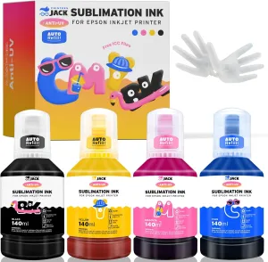 Printers Jack Sublimation Ink Refill 140ml x 4 for Supertank Printers ET-2720 ET-2760 ET-2750 ET-4700 ET-3760 560ml/Anti-UV/Upgrade Version/ICC Free