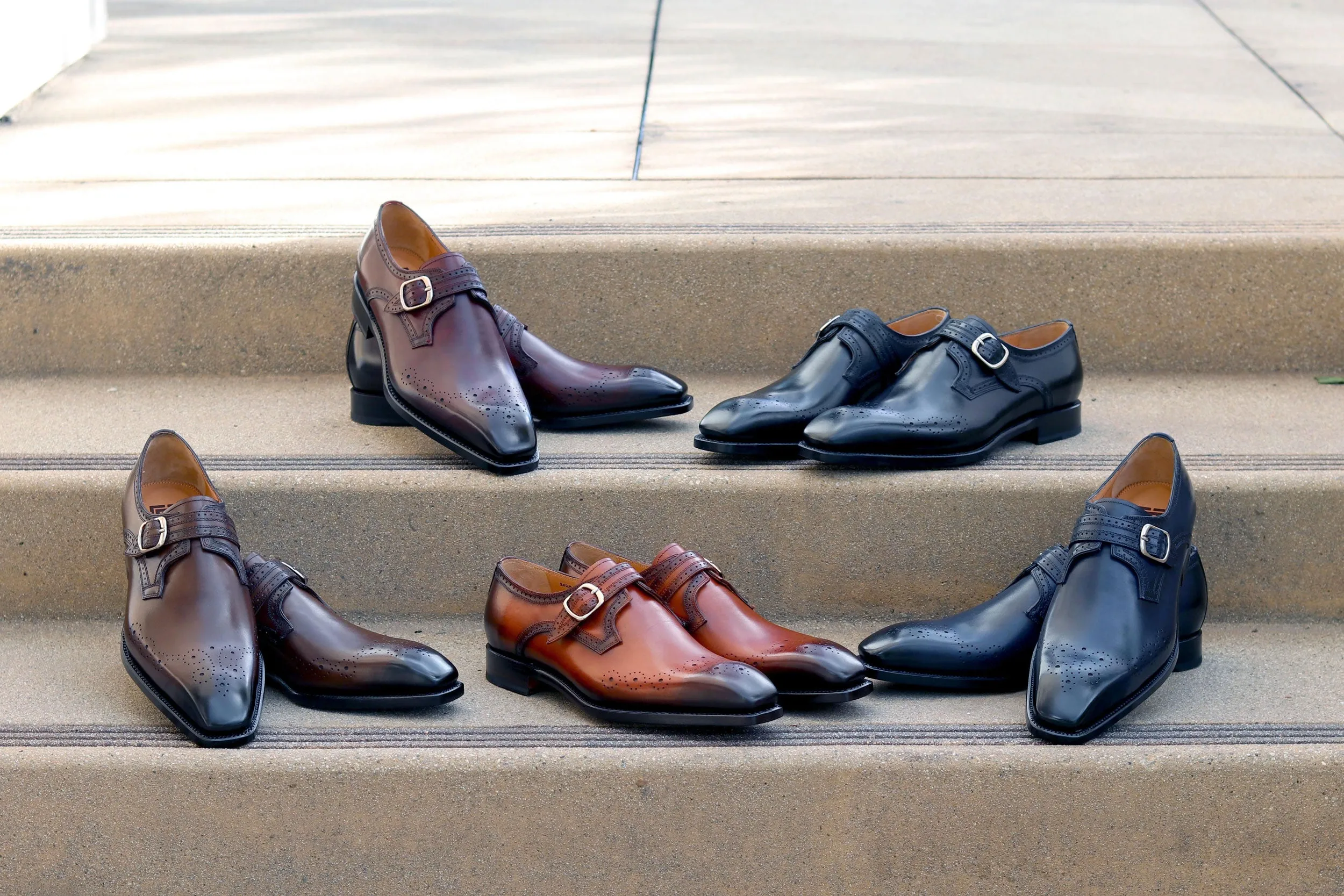 "Eric" Burnished Calfskin Monkstrap Shoe Blue