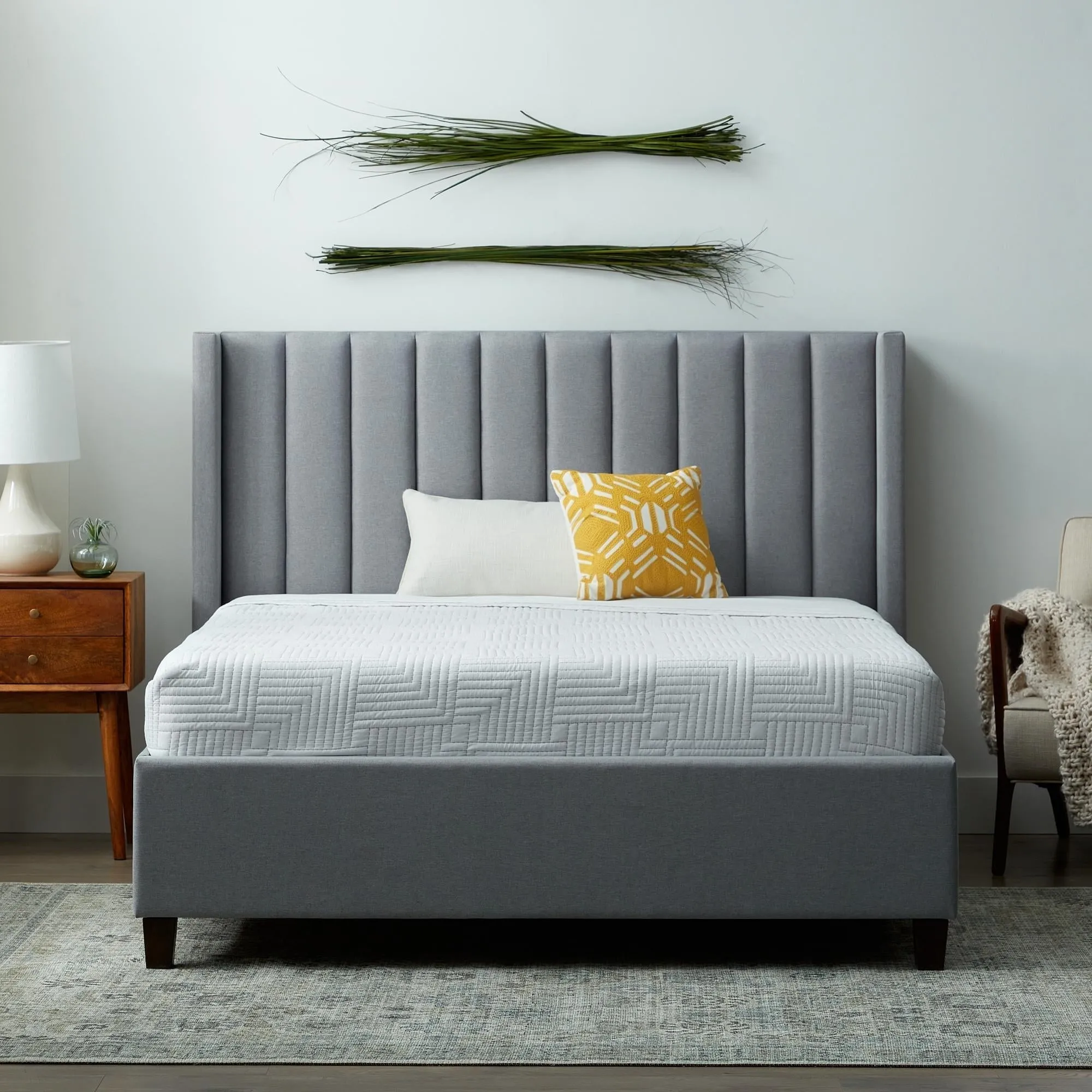 Rest Haven Odessa Tufted Upholstered Wingback Platform Bed, Queen, Gray