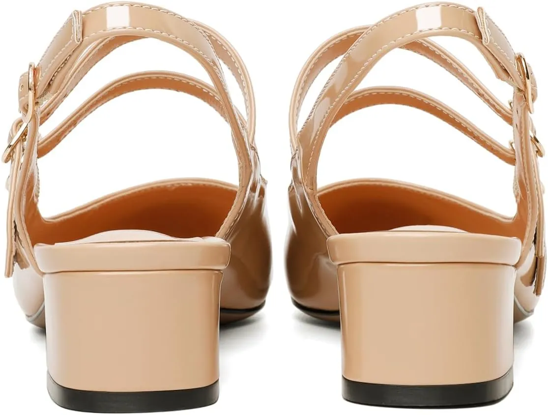 SAMMITOP Mary Janes for Women Chunky Block Low Heel Slingback Pumps Mary Jane Dress Shoes Closed Round Toe Wedding Work Pumps 1.4 Inch