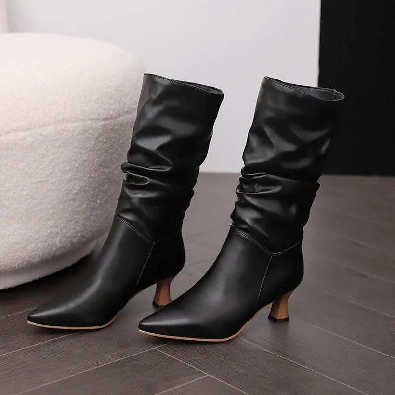 Serene Chic Mid-Calf Heel Boots