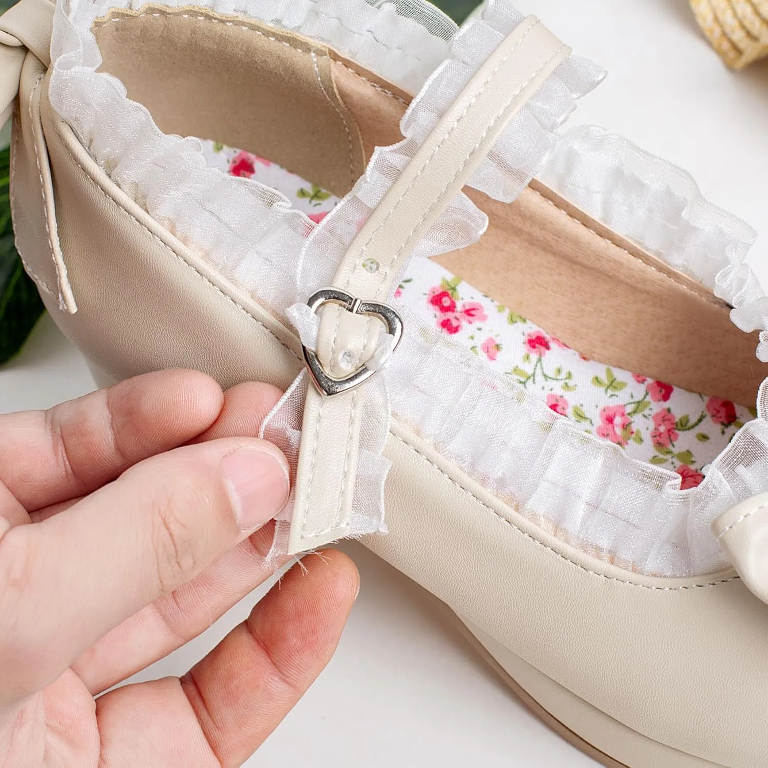 SHEMEE Women's Kawaii Sweet Bow Cosplay Dress Shoes Chunky Platform Mid Block Heels Buckle Ankle Strap Mary Jane Pumps