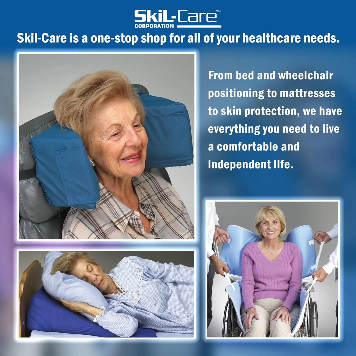 Skil-Care Wedge Foam Soft Foundation 18" Two-Color Vinyl Cushion w/Polyester Cover, 18" W x 16" D x 4" H - 2" H - Wedged Foam Wheelchair Cushion, 754048