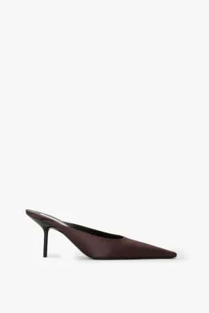Sloan Stiletto Mule In Dark Brown Satin