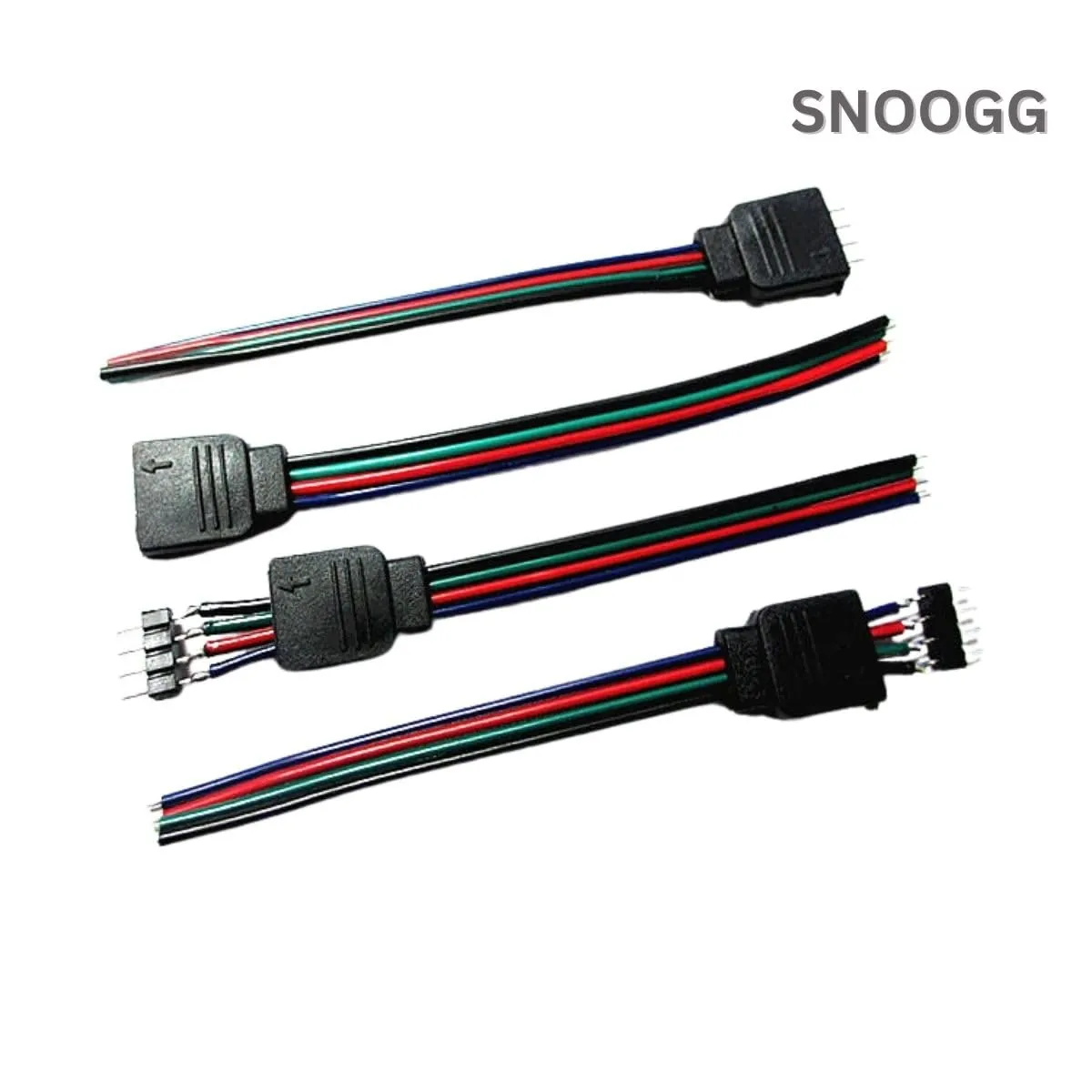 SNOOGG 10 Pack of RGB 4 Pin Female and Male Needle Pins Connectors - 5 Pieces Each for Power Source and Extension of Flexible LED Strips