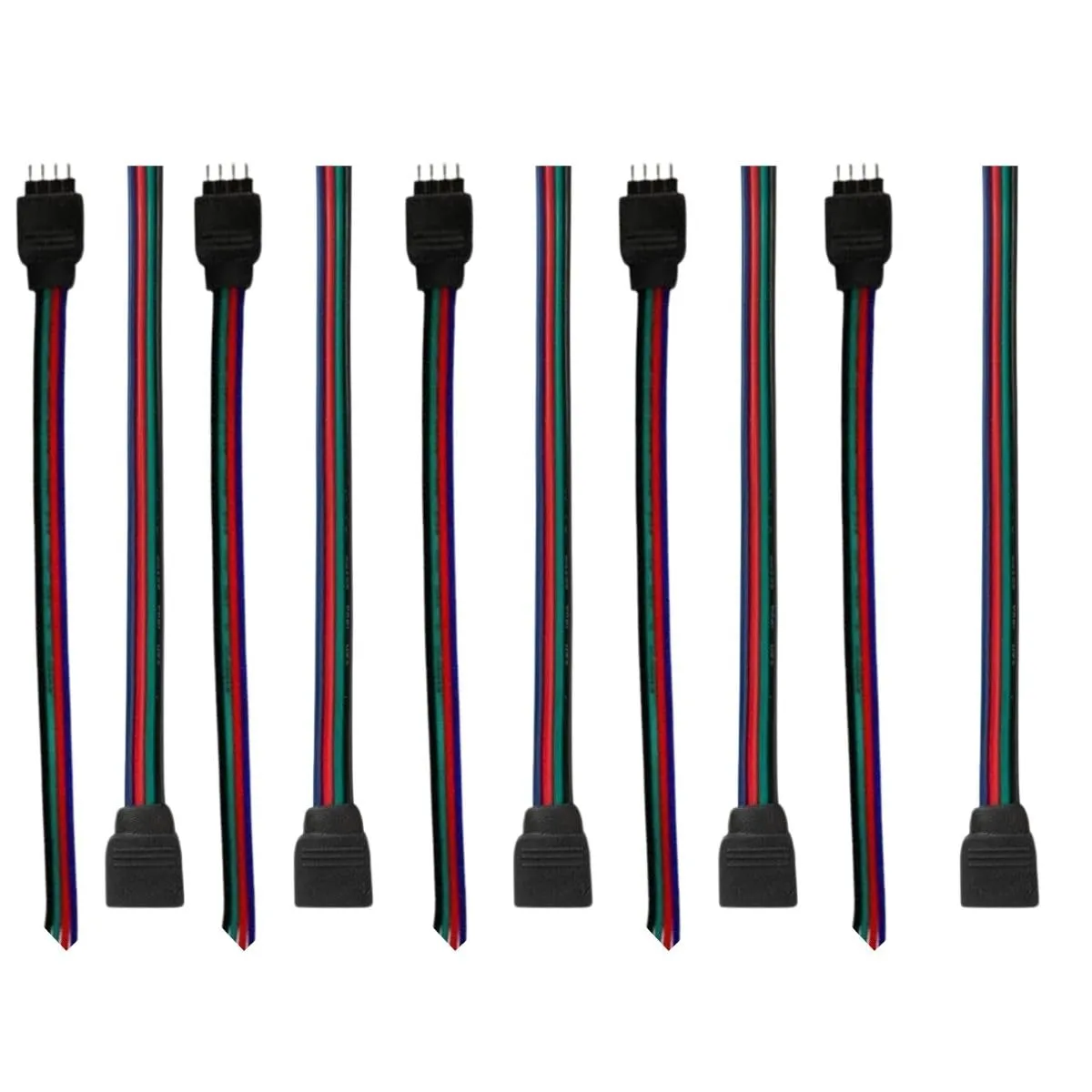 SNOOGG 10 Pack of RGB 4 Pin Female and Male Needle Pins Connectors - 5 Pieces Each for Power Source and Extension of Flexible LED Strips