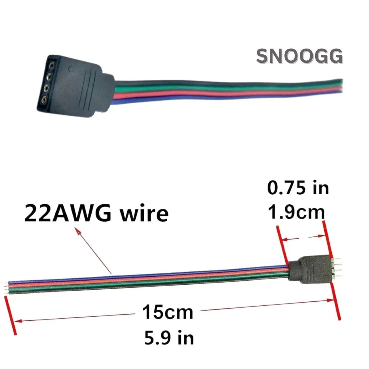 SNOOGG 10 Pack of RGB 4 Pin Female and Male Needle Pins Connectors - 5 Pieces Each for Power Source and Extension of Flexible LED Strips