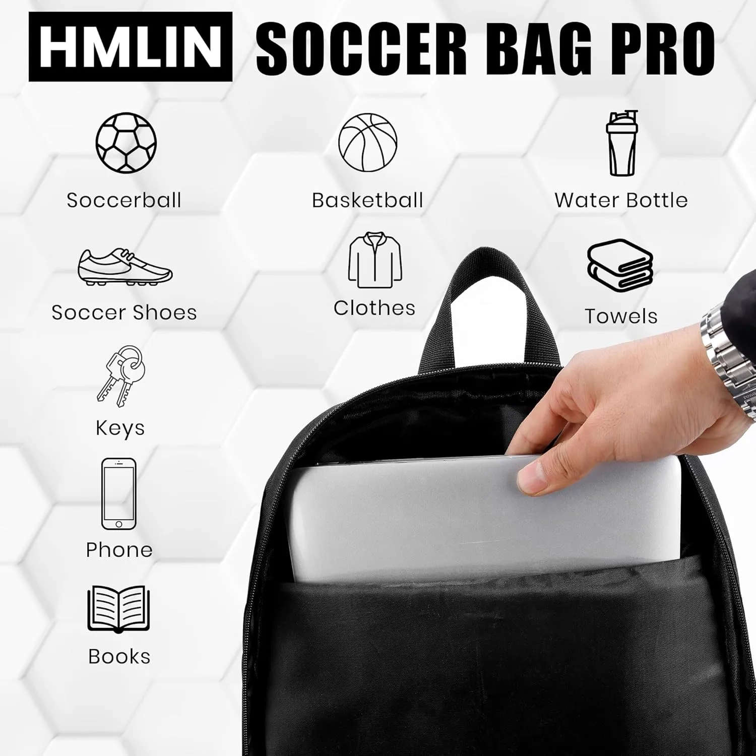 Soccer Backpack with Ball Holder,Youth soccer Bag for Basketball,Volleyball-Includes Separate Shoe Compartment&and Insulation (Black)