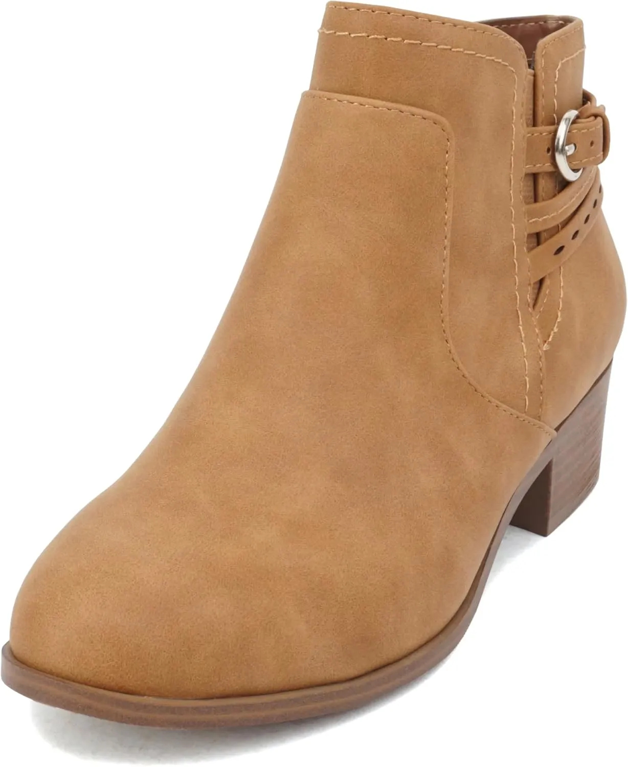 Soda “BOYET” ~ Women Round Toe Elastic Gore Multi Back Strap Low Stack Heel Ankle Bootie with Side Zipper