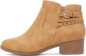 Soda “BOYET” ~ Women Round Toe Elastic Gore Multi Back Strap Low Stack Heel Ankle Bootie with Side Zipper