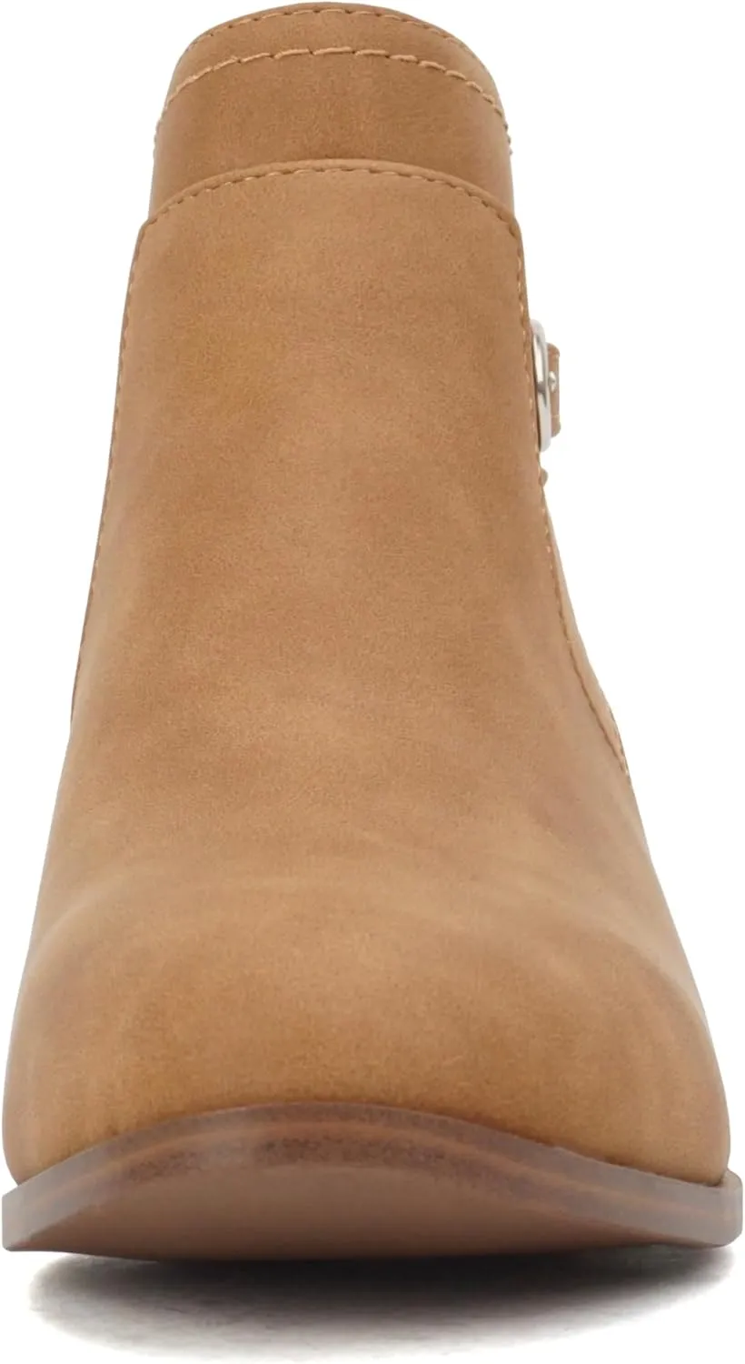 Soda “BOYET” ~ Women Round Toe Elastic Gore Multi Back Strap Low Stack Heel Ankle Bootie with Side Zipper