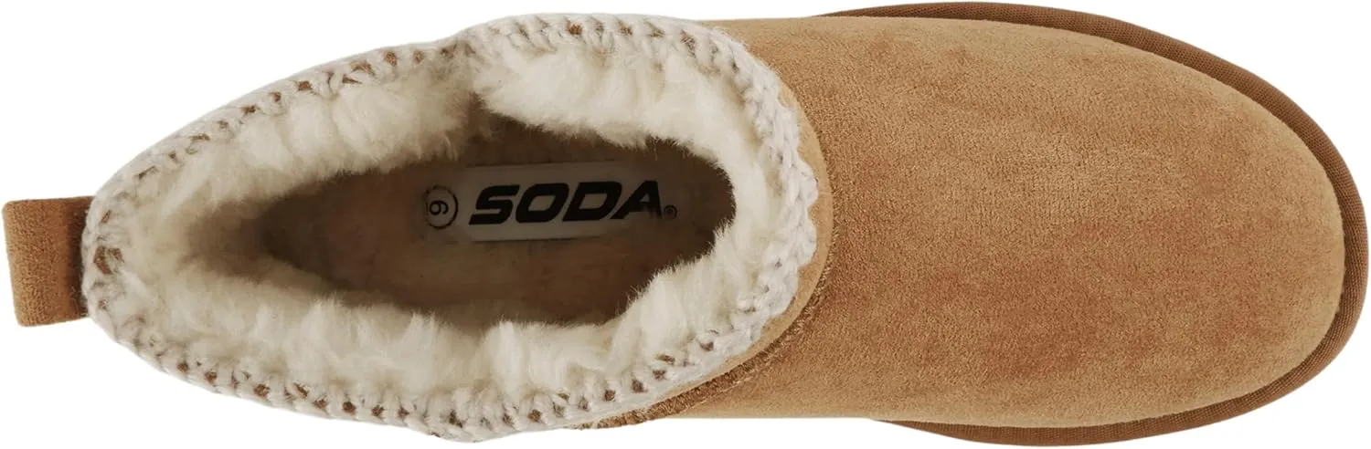 Soda “Groove” ~ Women Round Toe Lug Sole Low Flatform Sherpa-lined Ankle Bootie with Stitch Detail