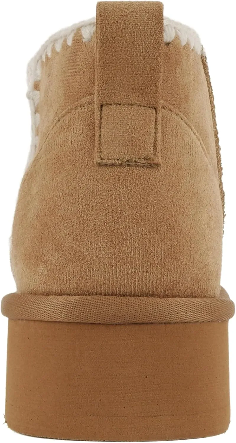 Soda “Groove” ~ Women Round Toe Lug Sole Low Flatform Sherpa-lined Ankle Bootie with Stitch Detail