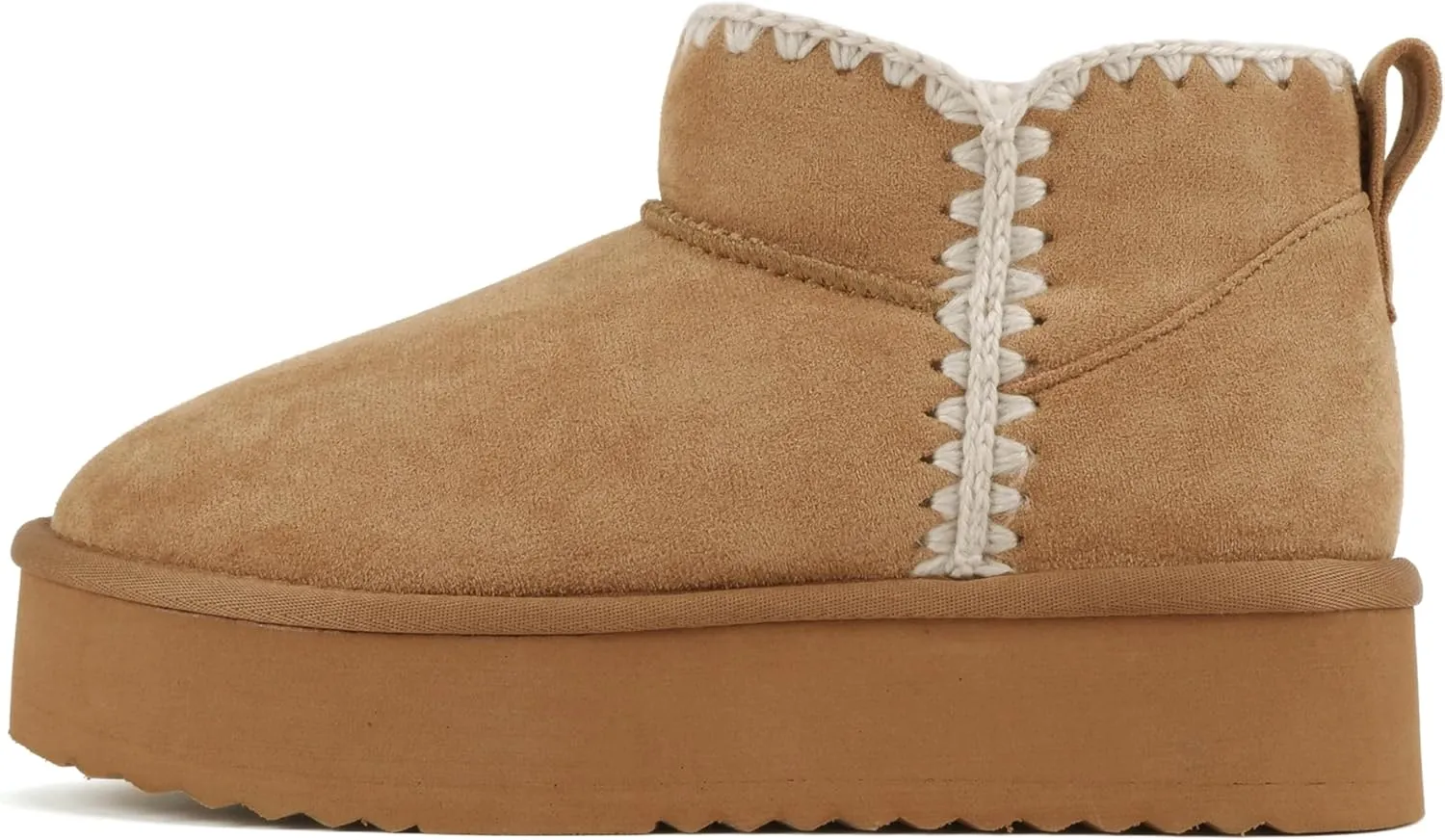 Soda “Groove” ~ Women Round Toe Lug Sole Low Flatform Sherpa-lined Ankle Bootie with Stitch Detail