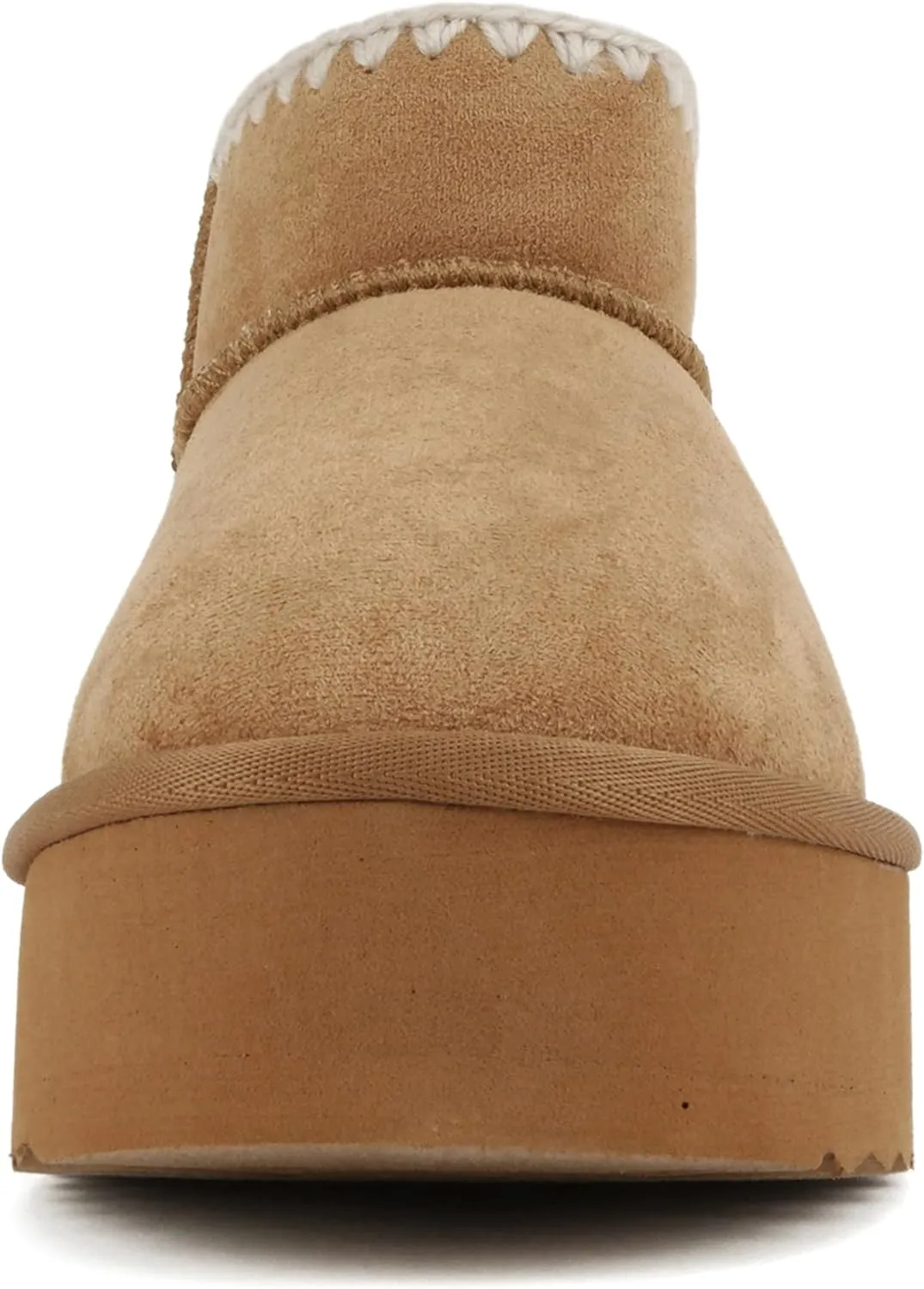 Soda “Groove” ~ Women Round Toe Lug Sole Low Flatform Sherpa-lined Ankle Bootie with Stitch Detail