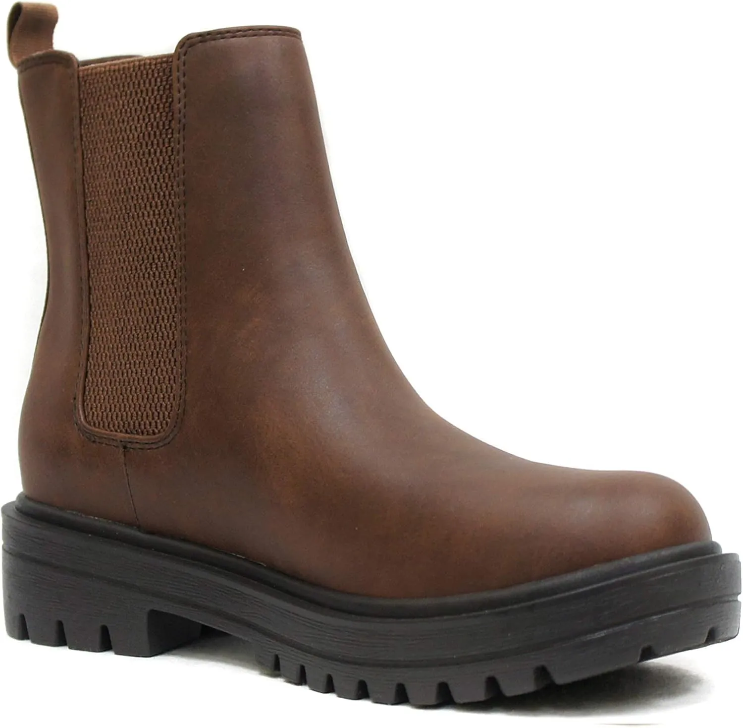 Soda Pilot ~ Women Lug Sole Low Heel Chelsea Fashion Ankle Bootie w/Double Elastic Gore